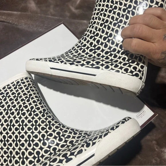 Coach Ursula Monogram Black and White Rain Boots - Picture 6 of 10